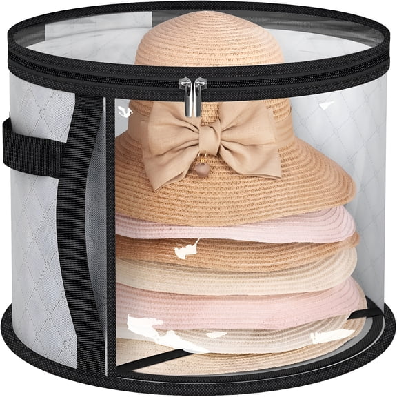 ACDANC 18'' Oversized Clear Hat Storage Bag for Women,Holds Up to 9 Caps Cowboy Hat Organizer for Closet,Wide Brims Hat Case with Carrying Handles (Grey)