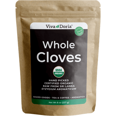 Viva Doria Whole Cloves, Hand Picked Indonesian Clove Buds, USDA Certified Organic 8 Oz Resealable Pouch Bag
