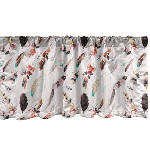 Ambesonne Boho Window Valance, Fashion Feathers, 54" X 18", Multicolor