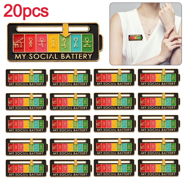 JShteea Social Battery Pin Solapa Pin emocional para todas las ocasiones (batería deportiva-Negro)