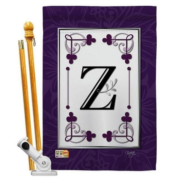 Breeze Decor BD-SB-HS-130026-IP-BO-D-US09-BD 28 x 40 in. Vertical Classic Z Initial Interests Simply Beauty Impressions Decorative Double Sided House Flag Set with Pole & Bracket Hardware
