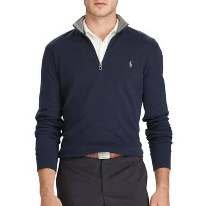 polo ralph lauren mens quarter zip sweater (2xl, soft blue) 