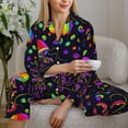 thumbnail image 6 of Fuzoiu Rainbow Jellyfishes Print Women's Long-Sleeved Pajama,Lounge Button Down Nightwear,Womens Notch Collar Pajama Set-XX-Large, 6 of 7