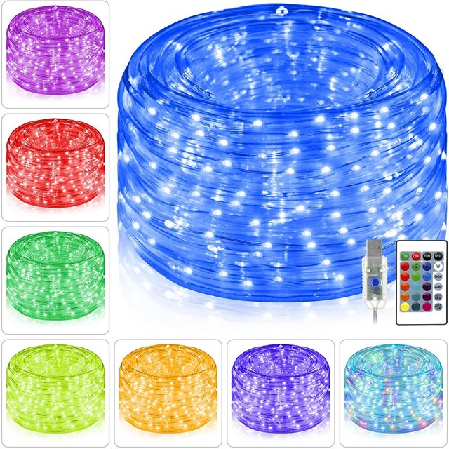 AMERTEER LED Rope Lights 120 LED/46ft Christmas Lights Outdoor IP65 Waterproof Fairy Tube Twinkle String Lights USB Powered&Timer 4 Mode Remote for Bedroom Party Home Patio Indoor Decorat