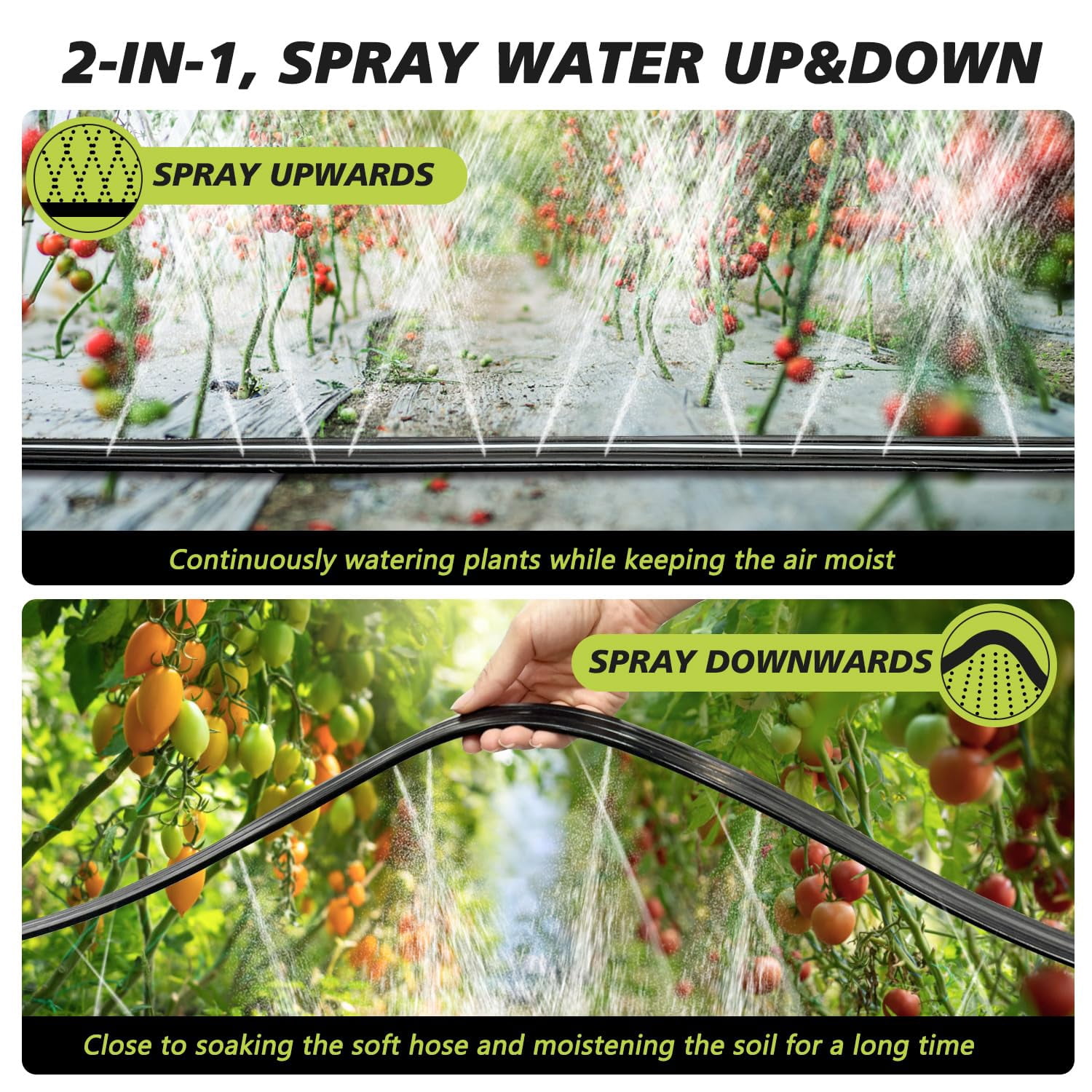 Sprinkler Hose With Holes  Flat Soaker 100 Ft (25 4pack) Garden Staples And Splitters Watering Drip Irrigation Hoses For Lawn Vegetable Beds (100 Ft)
