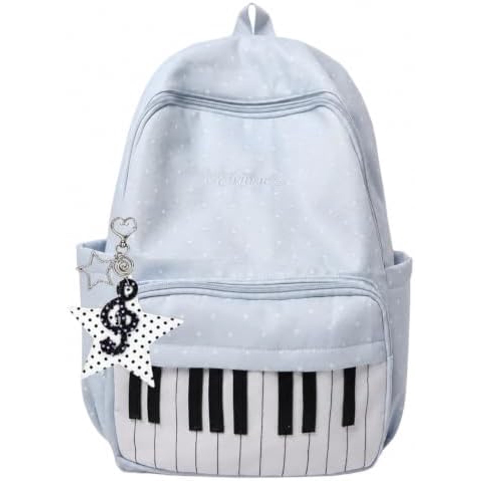 Piano Print Backpack, Cute Y2K Medium Daypack, Whimsical Cutecore Bookbag for School Daily Travel (Blue polka dot)