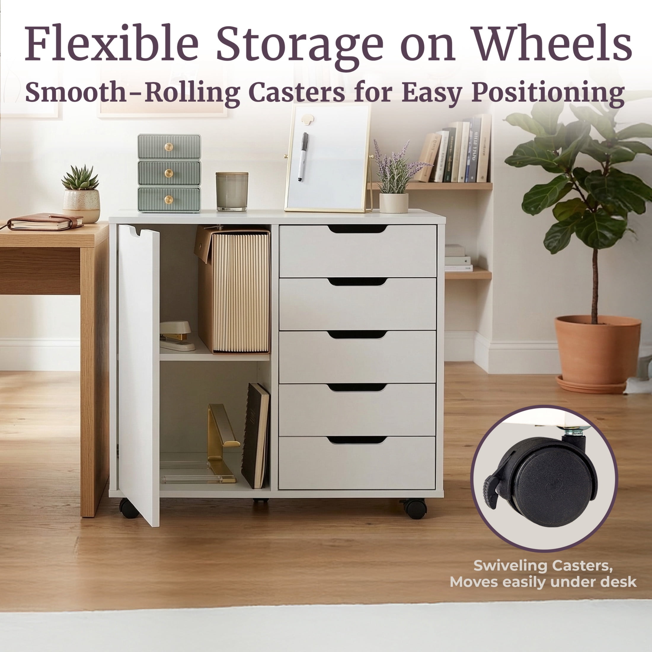 Lavish Home 5 Drawer Office Storage Cabinet with Door and Adjustable Shelf (White)