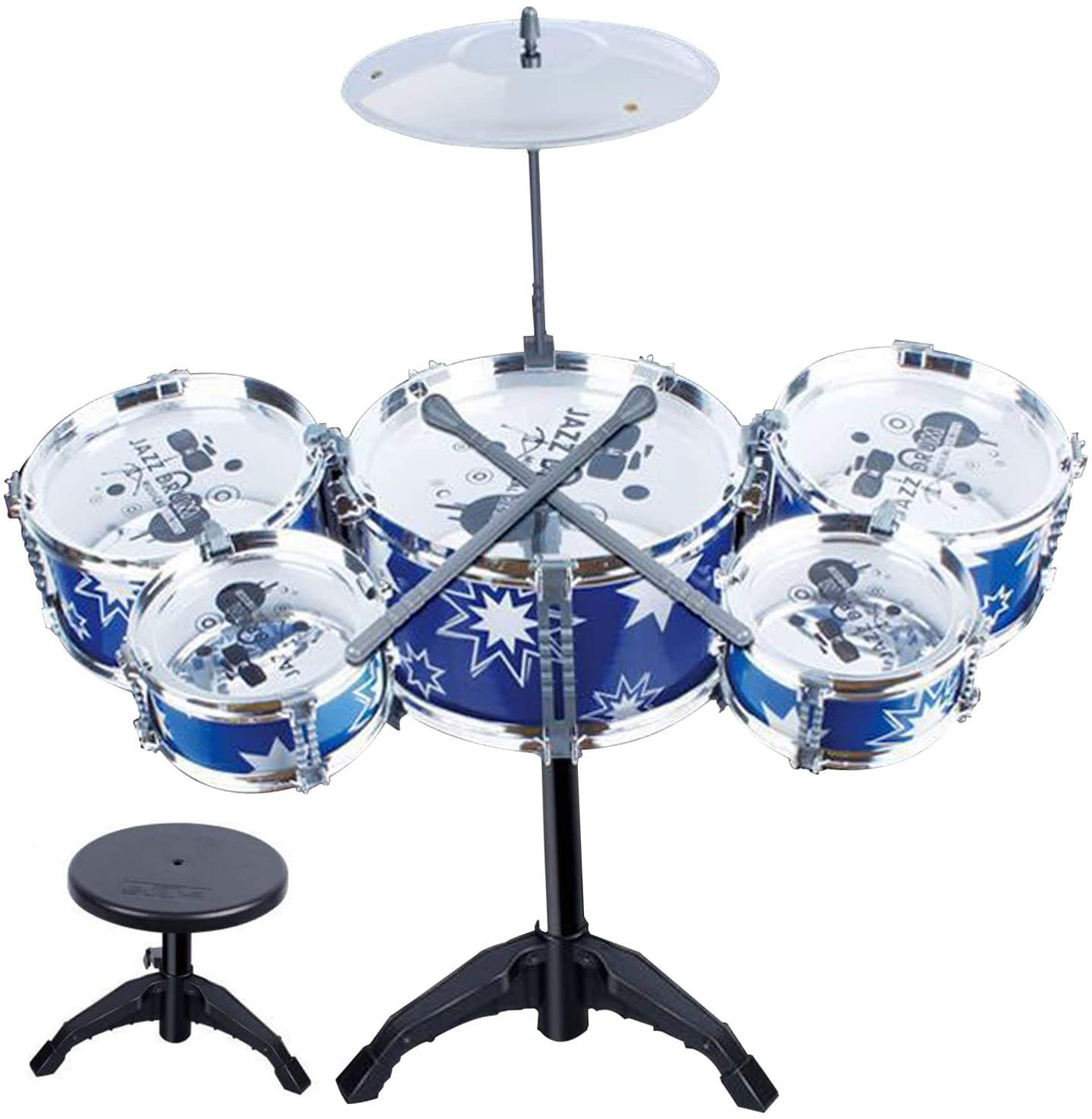 Blue Childs Kids Drum Kit Jazz Band Sound Drums Play Set Musical Toy With Stool 