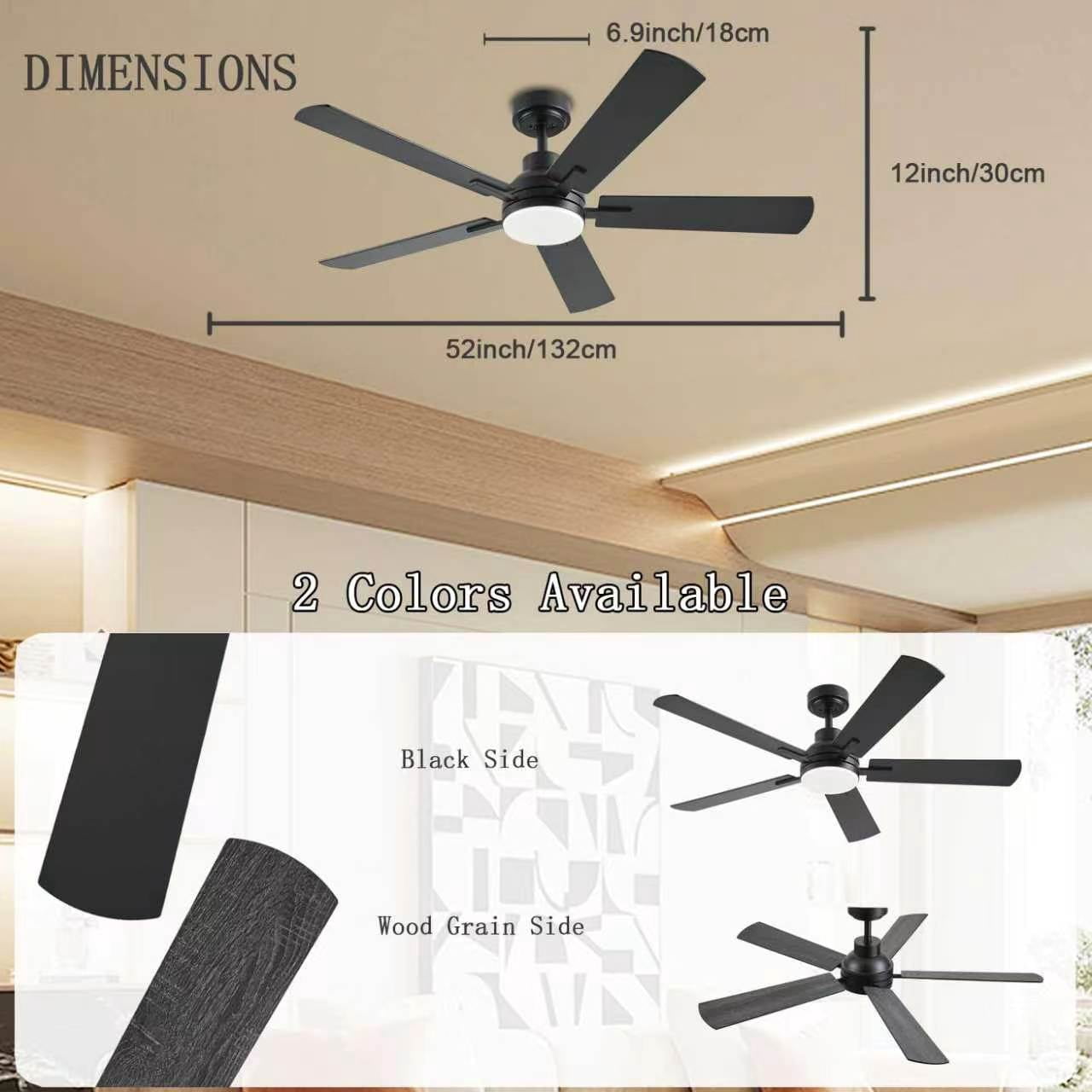 Low Profile Ceiling Fan with Lights, 52 inch Modern Black Ceiling Fans with Lights APP/Remote Control,6 Speeds Ceiling Fan Light for Indoor/Outdoor Patio Bedroom Living Room
