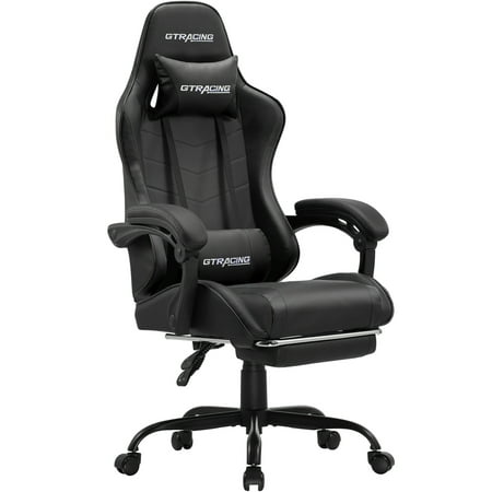 GTRACING GTWD-200 Gaming Chair with Footrest, Adjustable Height, and Reclining, Black