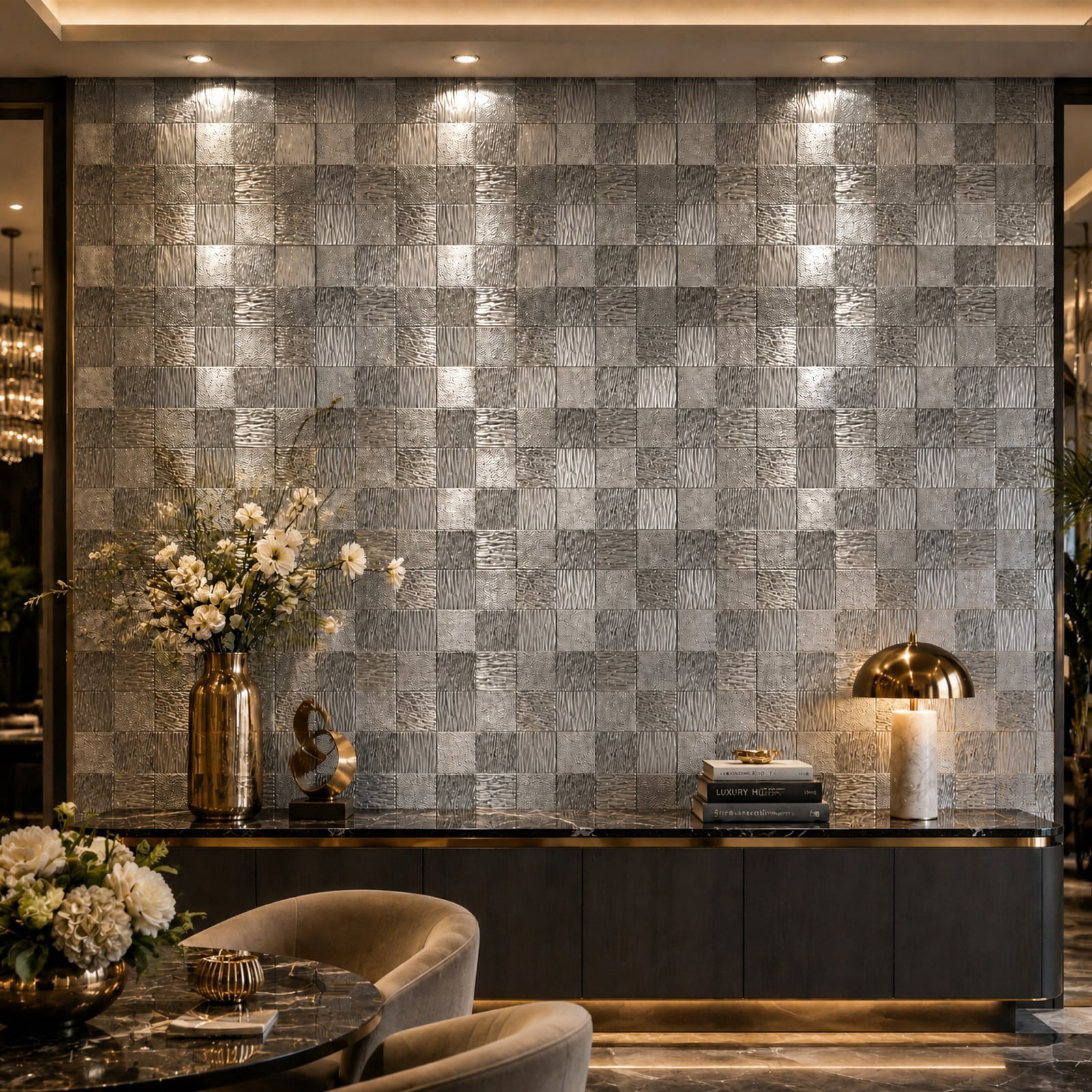 BEAUTYPEAK 5PCS 12"x 12" Textured 3D Metal Wall Panels for Interior Decor, Silver