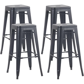AC Pacific 30" Metal Backless Bar Stools, Set Of 2 - Matte Black, Rustic Style For Kitchen Island
