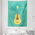 thumbnail image 1 of Guitar Tapestry, Music Inspired Illustration Floral Pattern Bird Retro Style Instrument Nature, Wall Hanging for Bedroom Living Room Dorm Decor, 60W X 80L Inches, Seafoam Mustard, by Ambesonne, 1 of 2