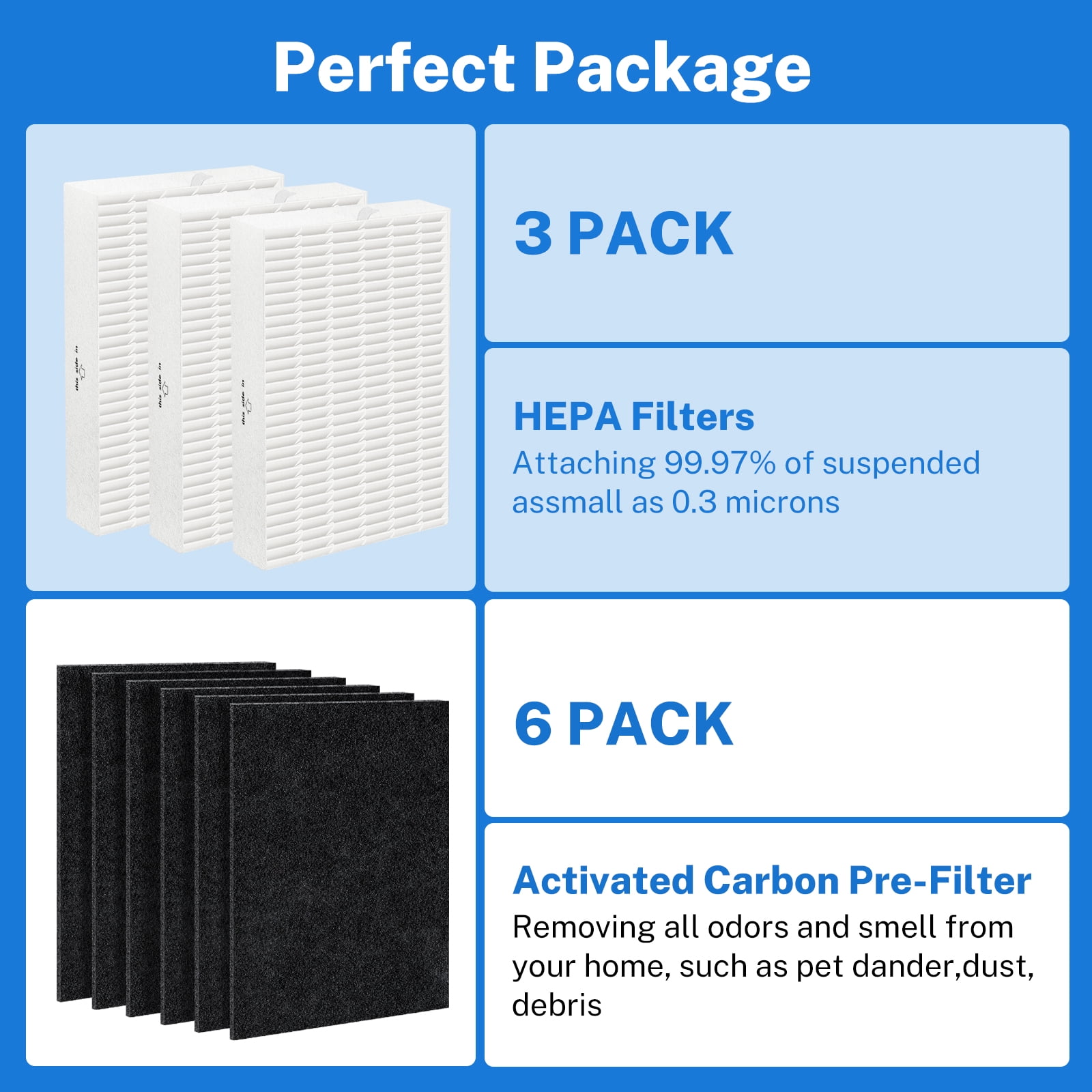 Brightify 3 HEPA Air Filters R with 6 Carbon Pre-Filters A for Honeywell HPA300, Air Purifier Filter Replacements Compatible with Honeywell HPA300VP, HPA304, HPA5300, HPA 835 Series Air Purify