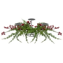 32 in. Berry Candle Holder Christmas Tabletop Decor, Frosted Red