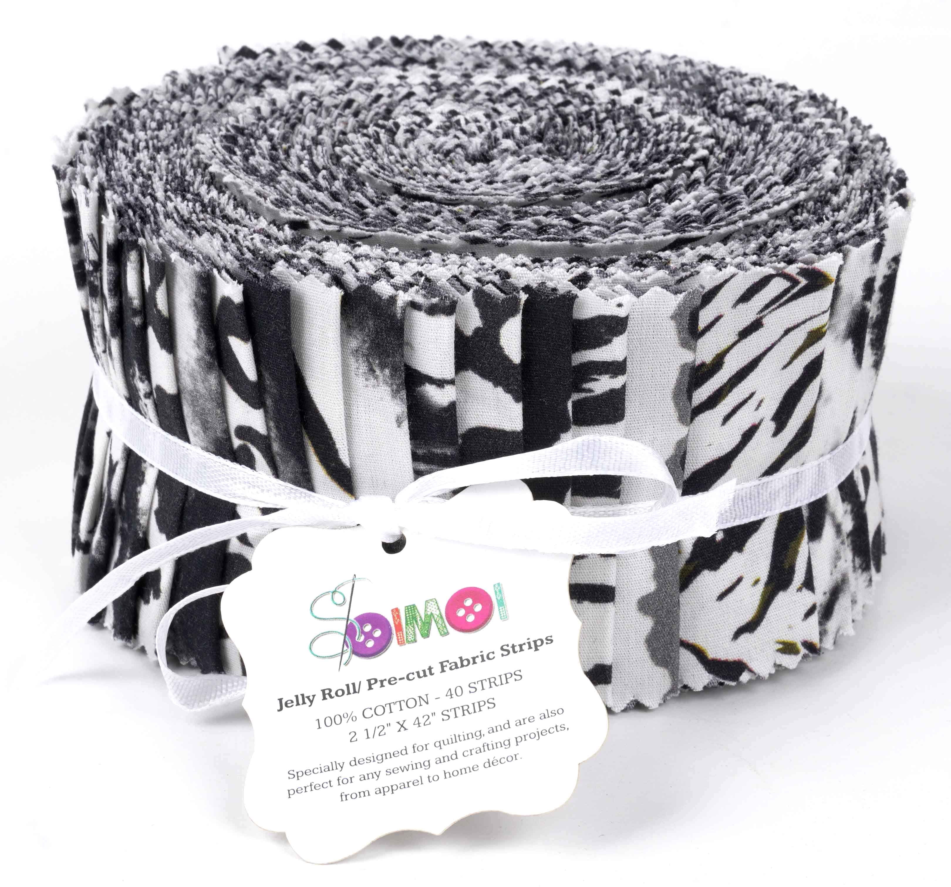 Soimoi 40Pcs Tie Dye Print Cotton Precut Fabrics For Quilting Craft Strips 2.5x42inches Jelly Roll - Black
