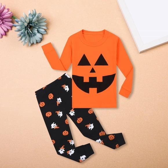 Kids' Halloween Print Pajama Set Tagless Cloud Comfort Pull-On Elastic Waist Midnight Snack Run Approved Two Piece Set Boys Girls 4-12 Years Black 90