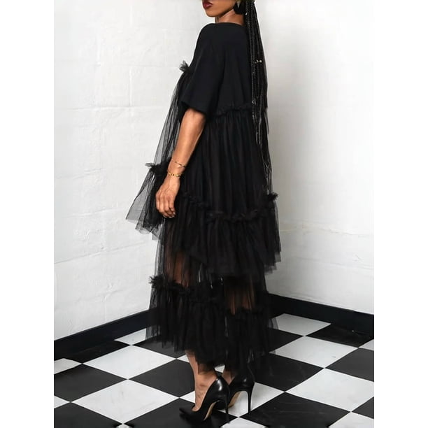 black tutu dress womens Women Long Sleeve Ball Gown Black Velvet Turtleneck A Line High Waist Tutu Dress