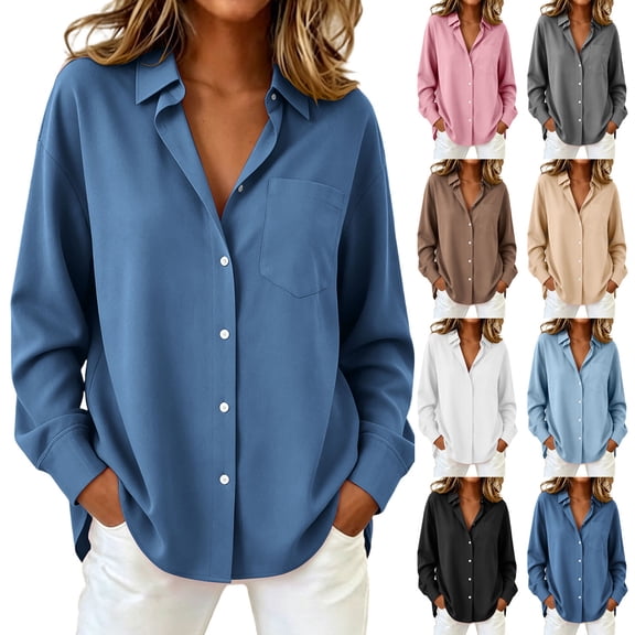 NominalSnugWomens Button down Shirts Cotton Dress Shirt Long Sleeve Collared Office Work Blouses Tops