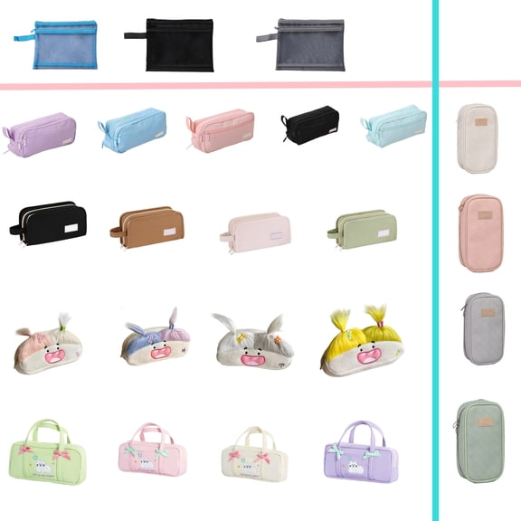 Woven Large Capacity Pencil Case, Portable Multifunctional Fabric Stationery Organizer Bag for Daily Goods Neatly Storing