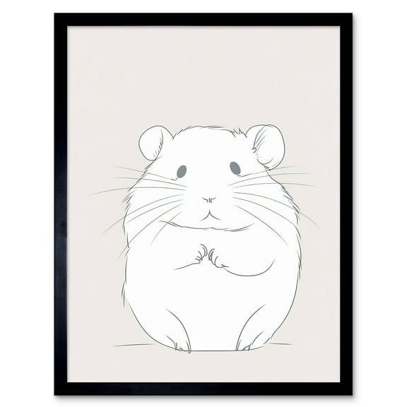 Cute Hamster Portrait Simple Illustration Art Print Framed Poster Wall Decor 12x16 inch