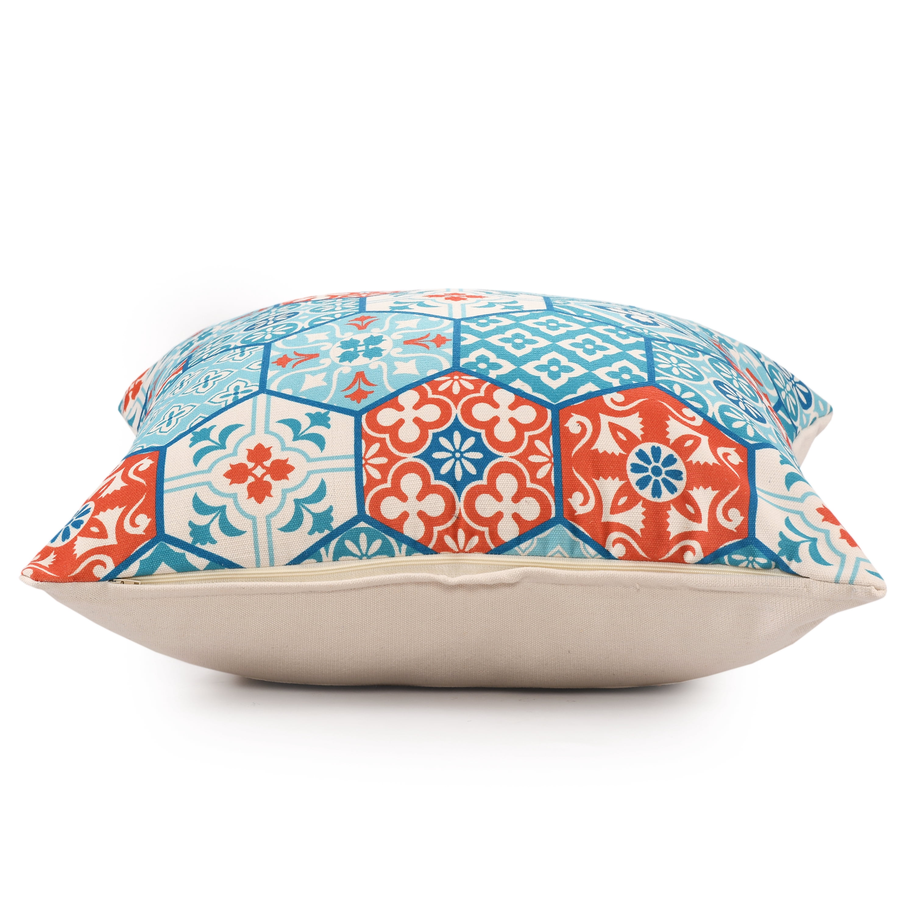 Harlow Hill 20" x 20" Teal/Orange Patchwork Performance Adult Decorative Throw Pillow Cover