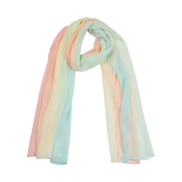 INSPIRE CHIC Bufanda de Mujer Chiffon Seda Color Gradiente Ligera Larga Chal Rosa Pálido Amarillo Azul