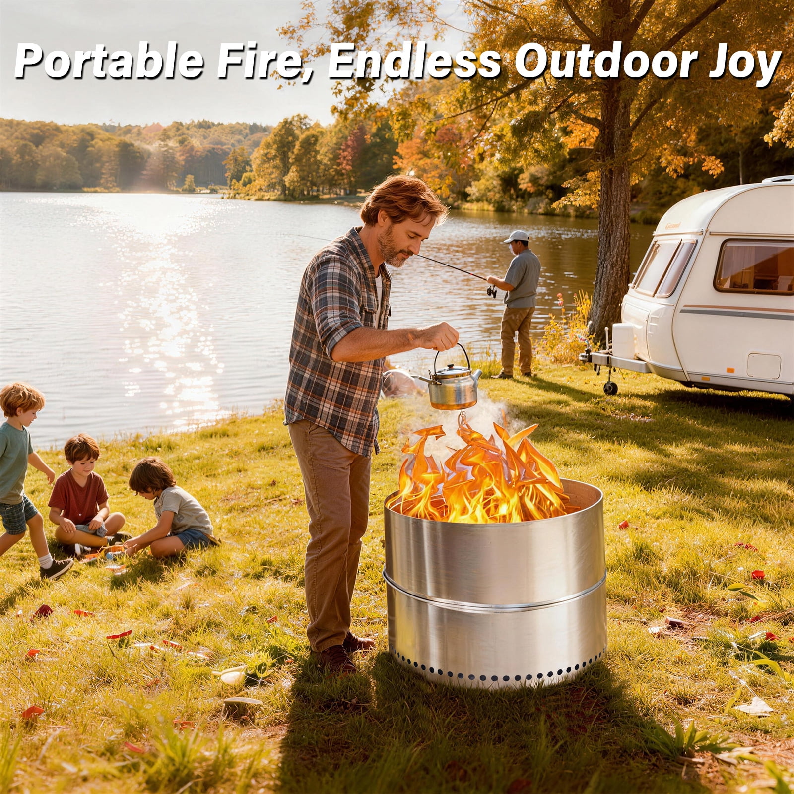 TATAANTY 20" Fire Pit for Camping Smokeless, Collapsible Stainless Steel Heater with Bag