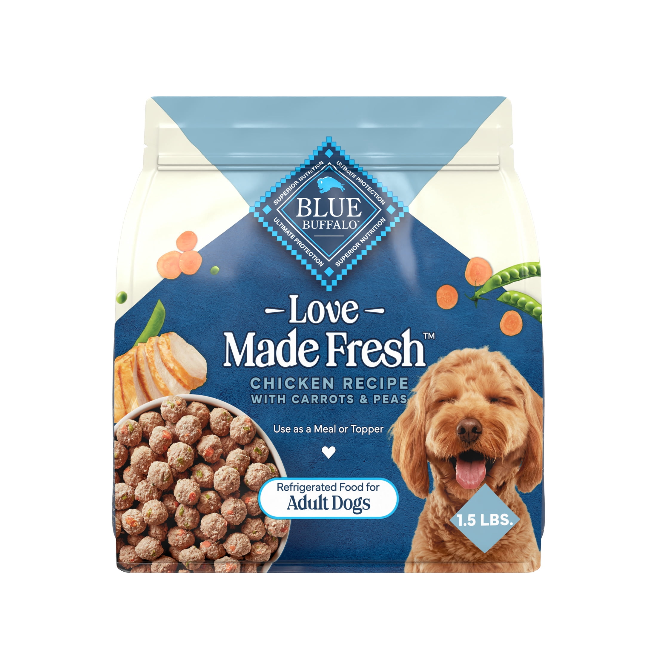 (3 pack) Blue Buffalo Love Made Fresh Dog Food, Refrigerated, Chicken Meatball 1.5lb Pouch