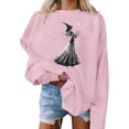 thumbnail image 4 of Mifsaly Halloween Sweatshirt Vintage Witch Graphic Long Sleeve Pullover Tops Crewneck Casual Fall Holiday Party Slouchy Sweatshirts Pink,M, 4 of 5