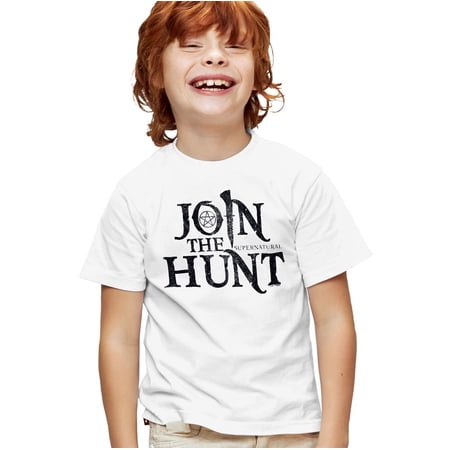 Supernatural Join the Hunt Logo Kids T Shirt for Youth Boys and Girls, White, Small