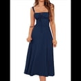 thumbnail image 1 of Vestido Midi con Corsé, Aberturas Fluidas y Cordones para Mujer, Vestido Informal de Verano de Corte A para Fiesta de Té. Azul Marino S, 1 of 8