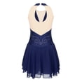 thumbnail image 4 of iEFiEL Womens Rhinestone Figure Skating Dress Chiffon Illusion Deep V-neck Ballet Lyrical Leotard Dance Dress Navy Blue XXL, 4 of 7