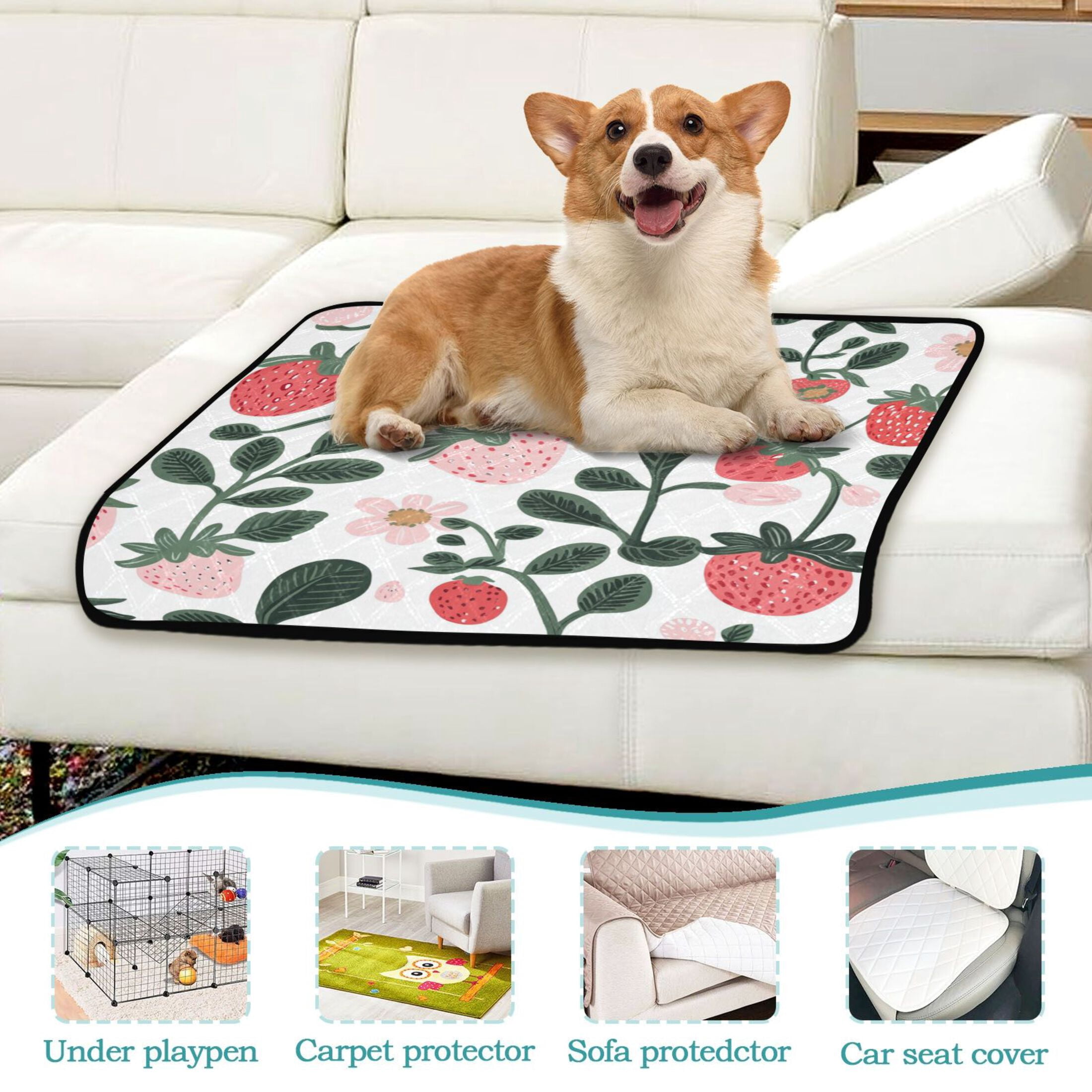 Qxltty A Seamless Pattern with Cute Strawberries Cat litter Pads Pet Set of 3 Diaper Mats Center Anti-leakage Layer Absorbent Soft and Comfortable