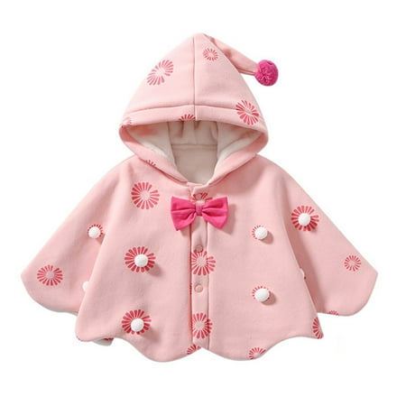 

EHTMSAK Toddler Child Boy Girl s Fall Winter Cartoon Print Jackets Infant Baby Hooded Fleece Sleeveless Cloak Thicken Button Up Outerwear Pink 120