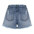 thumbnail image 6 of POTETI Women's Jean Shorts Denim High Waisted Shorts for Women Blue Solid with Pockets Distressed Ripped Casual Shorts, 6 of 9