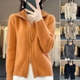 thumbnail image 2 of Women Knitted Sweater Coat High Collar Long Sleeve Double Zipper Placket Autumn Winter Solid Color Knitwear, 2 of 8