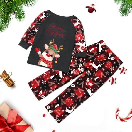 

Parent Child Christmas Deer Print Parent Child Plaid Long Sleeved Trousers Pajamas Homewear Three Piece Suit Set (KIDS)
