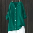 thumbnail image 2 of Blusa holgada con botones para mujer: camisa de manga larga y color liso, top informal con cuello en V para el trabajo o el fin de semana, tallas S-5XL., 2 of 4