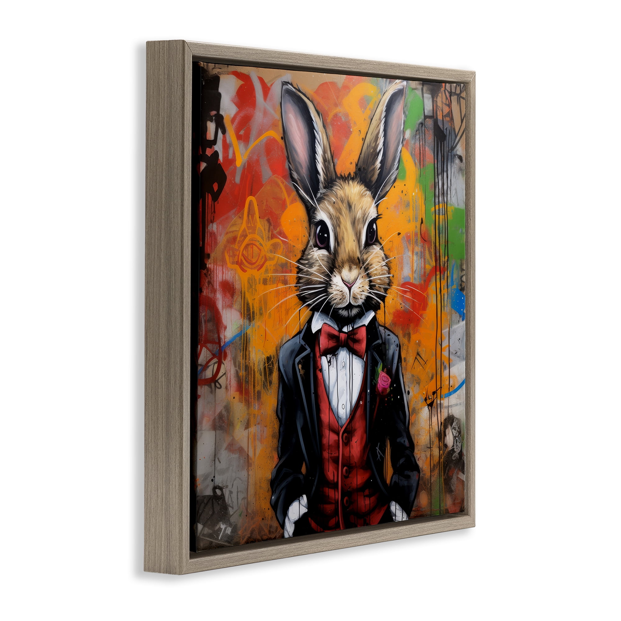 Stupell Industries Urban Graffiti Rabbit Animals & Insects Painting Brown Floater Framed Canvas Art Print Wall Art, 25 x 25