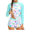 thumbnail image 2 of Avrnliq Girls 2-Piece Long Sleeve Rash Guard Swim Set UV Protection Quick Dry Dinosaur Print Mint Green Swimwear for Girls 8-15 Years,Size 12-13T, 2 of 6