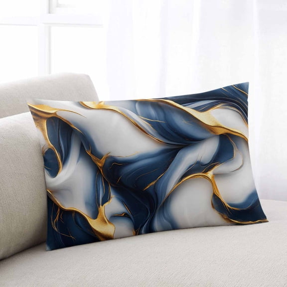 Navy Blue Marble Body Pillow Cover, Pillowcase Protectors with Zipper, Breathable Decorative Throw Pillow Case Cover, Gold Modern Art Pillow Shams for Couch Sofa 24x36Inch