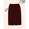 thumbnail image 5 of Burgundy High-Waist Pencil Skirt With Back Slit Workwear Style, 5 of 5