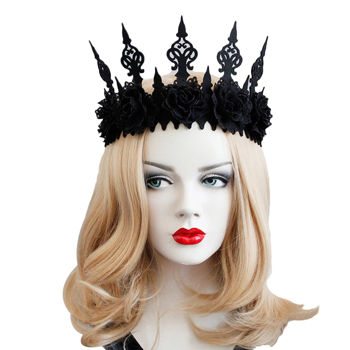 Women Halloween Masquerade Decoration Hair Accessories Gothic Garland Crown  Headband Dancing Party Headdress (Black)