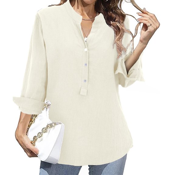 Dyfzdhu Long Sleeve T-shirt For Women Loose Shirt Top Stand Solid Color Sleeve Collar Casual Shirt Shirt Casual Top