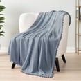 thumbnail image 2 of PAVILIA Fleece Throw Blanket for Couch with Pom Pom Fringe, Light Blue Dusty, Soft Cozy Fuzzy Flannel Blanket for Sofa Bed, Lightweight Plush All Season Throw, 50x60 Inches, 2 of 8