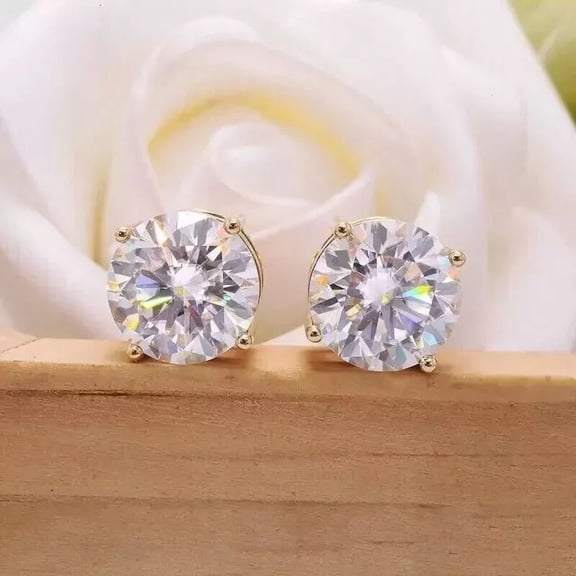 2Ct Round Cut Lab Created Diamond Men's Women's Stud Earrings 14K Yellow Gold Plated