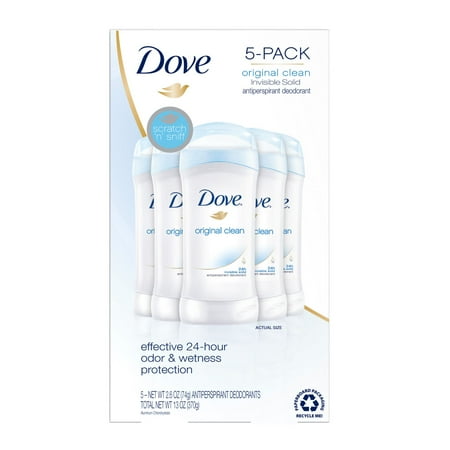 Dove Original Clean Antiperspirant Deodorant, Male 5 Pack.
