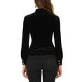 thumbnail image 3 of MODA NOVA Juniors Gochic Ruffled Stand Collar Cutout Long Sleeve Velvet Blouse, 3 of 5