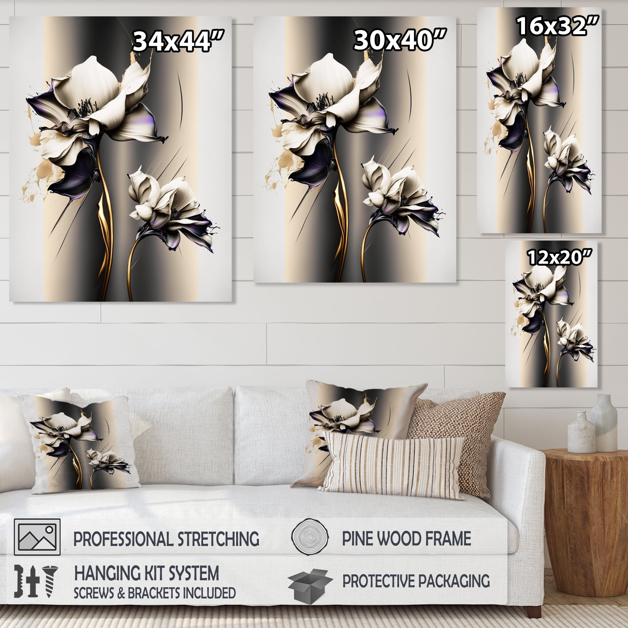 Designart White Orchid Flower On Golden Beige Paint III Canvas Wall Art